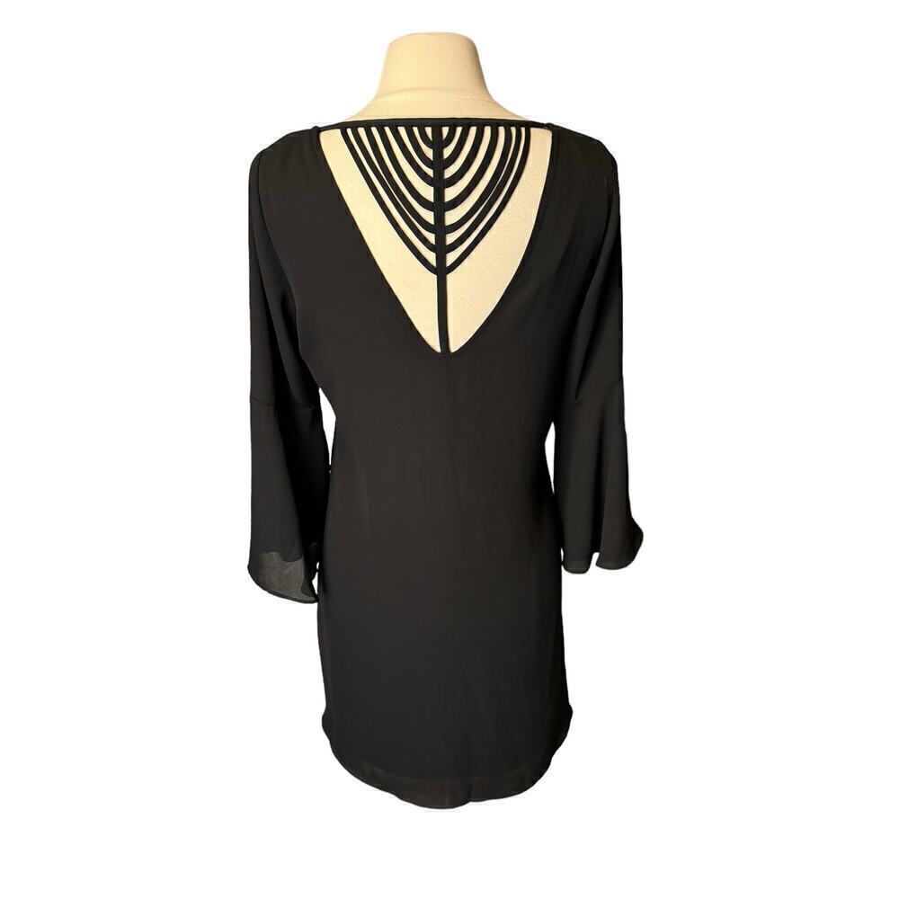 LBD Little Black Dress Back Cut Out Bell Sleeves Medium Shift Flowy